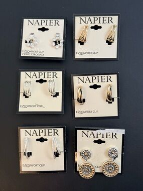 All new Lot of 6 pairs Napier EZ-comfort clip clip on earrings